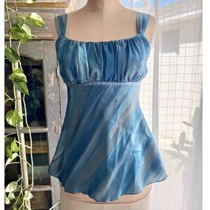Y2k 90s A Byer Blue Satin Babydoll Coquette Cami Top Empire Waist Medium
